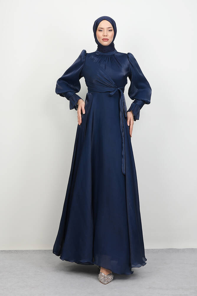 Fiyonk Detay İpek Abiye Lacivert - LAMİAGİYİM