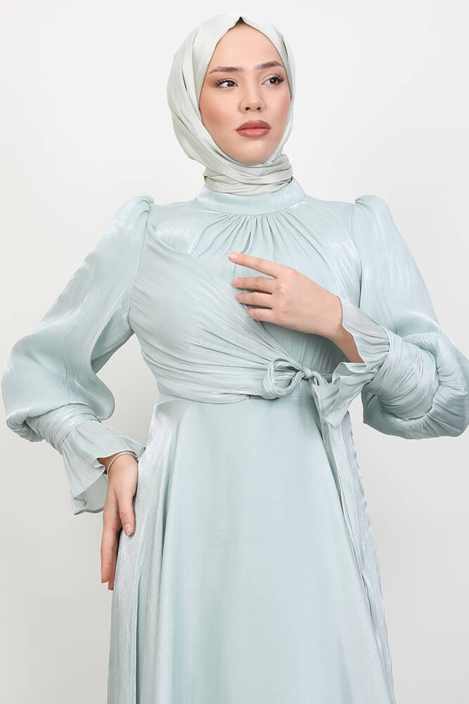 Fiyonk Detay İpek Abiye Su Yeşil - LAMİAGİYİM