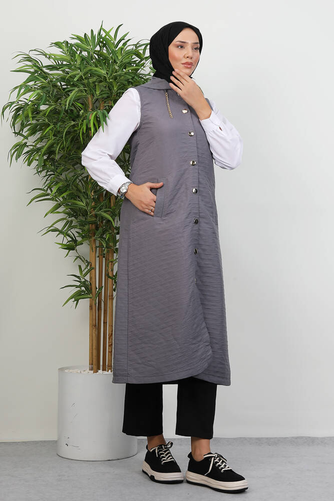 Gold Detay Yelek Gri - LAMİAGİYİM