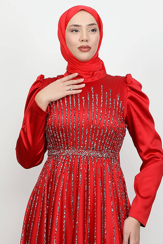 Güneş Tesettür Abiye Bordo 