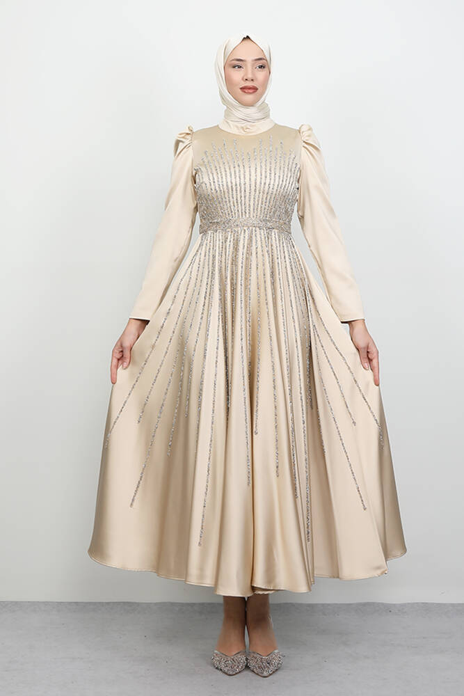 Güneş Tesettür Abiye Krem 