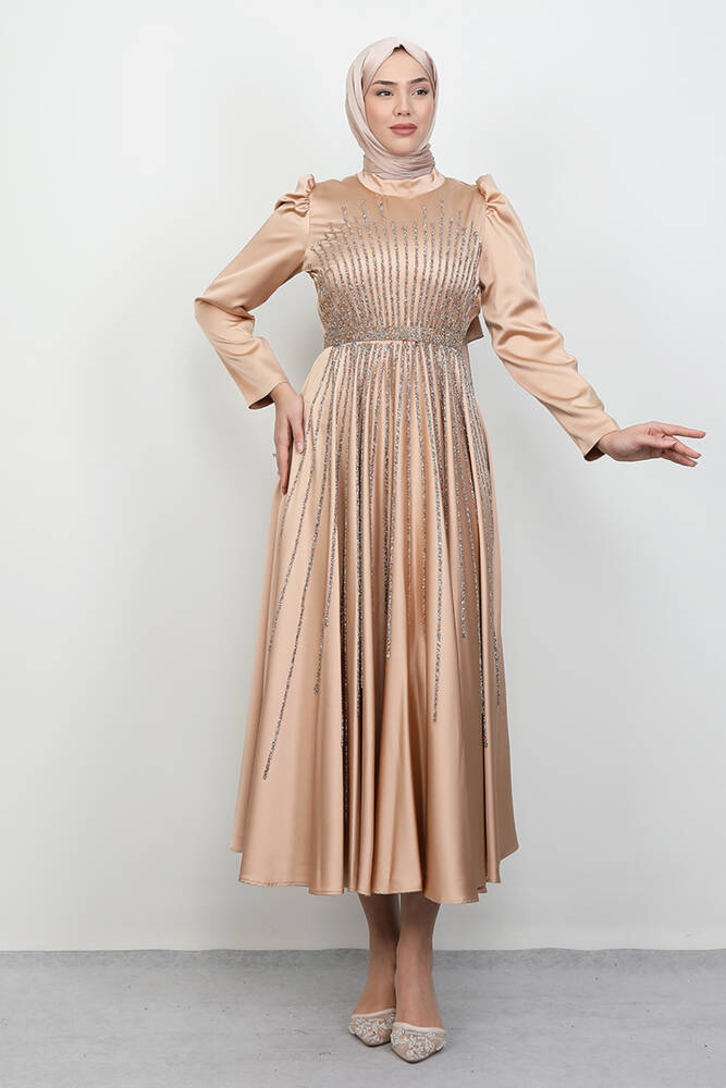 Güneş Tesettür Abiye Sütlükahve - LAMİAGİYİM