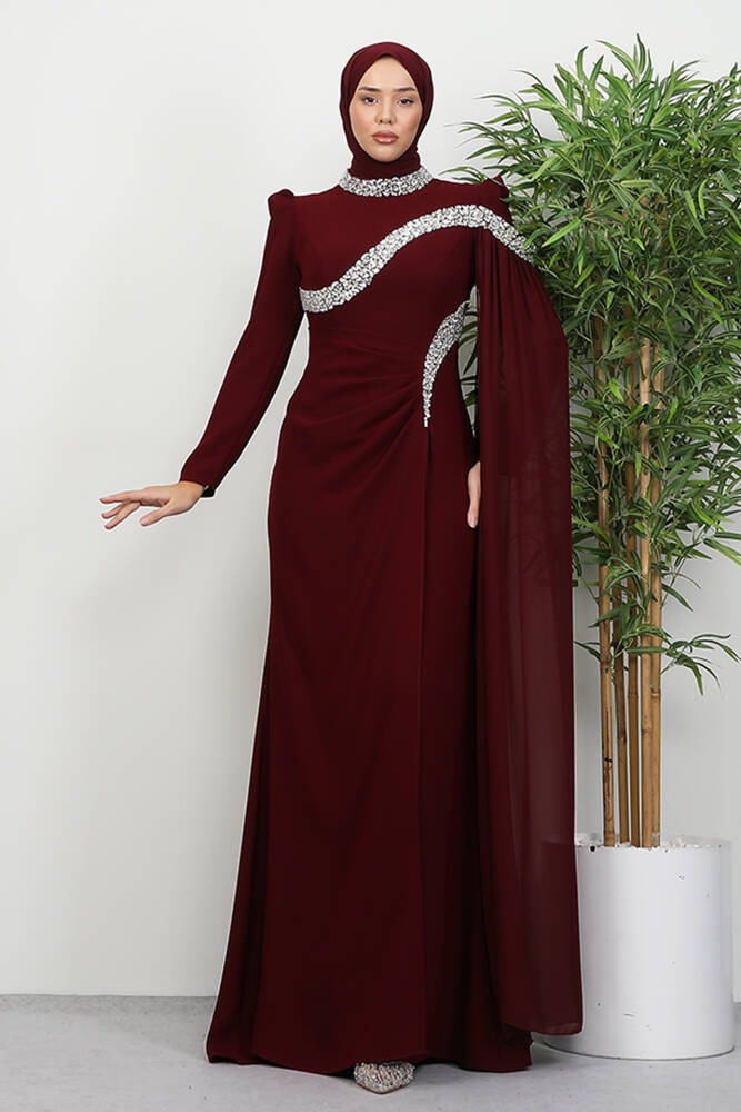 Hanzade Krep Abiye Bordo - LAMİAGİYİM