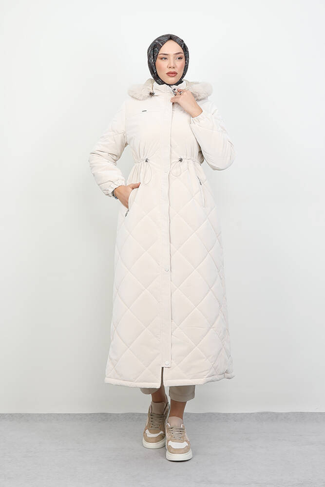 Henna Kapitone Mont Açık Krem - LAMİAGİYİM