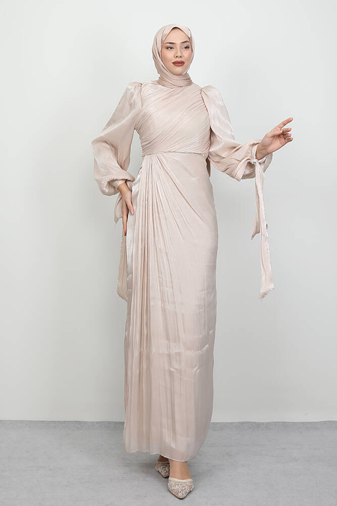 İdil Tesettür Abiye Açık Vizon 