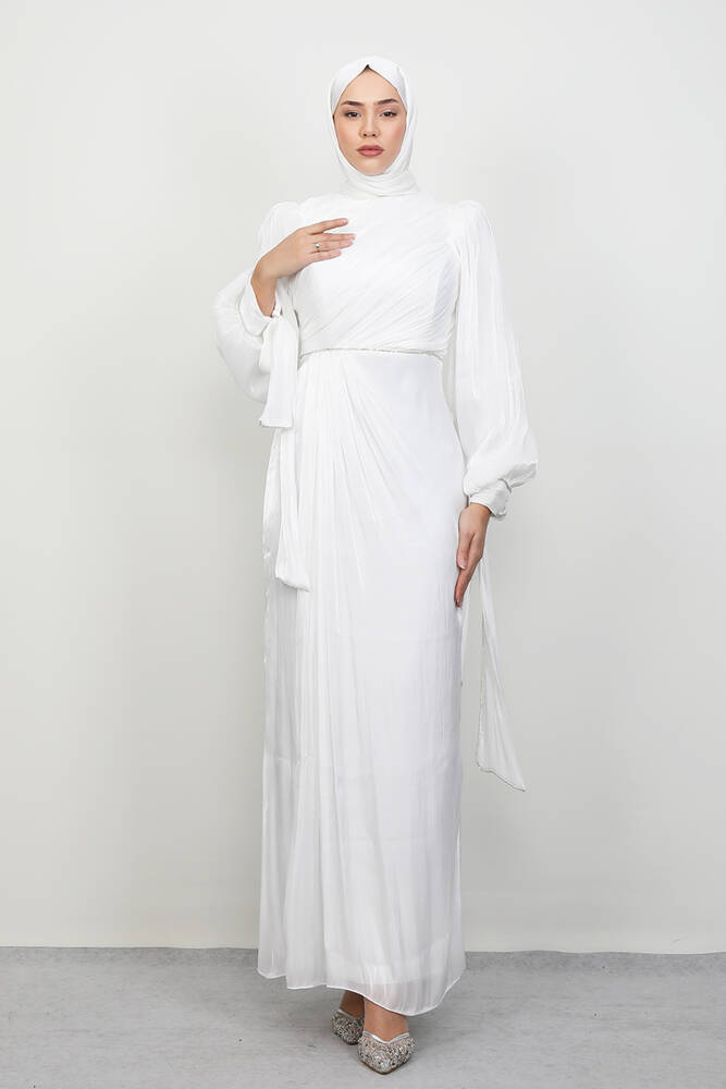 İdil Tesettür Abiye Beyaz 