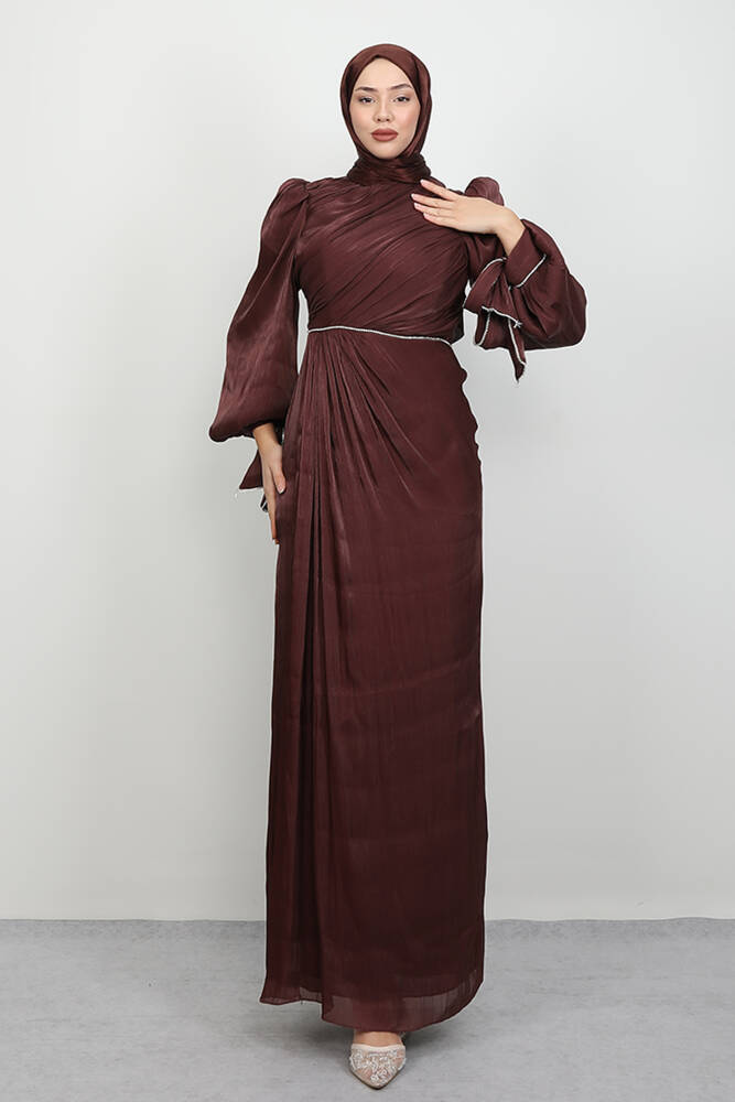 İdil Tesettür Abiye Gül Kahve 