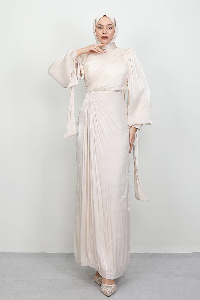 İdil Tesettür Abiye Krem 