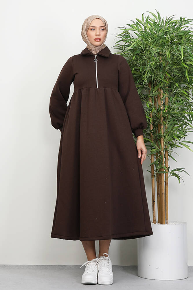 İlayda Fermuarlı Elbise Acı Kahve - LAMİAGİYİM