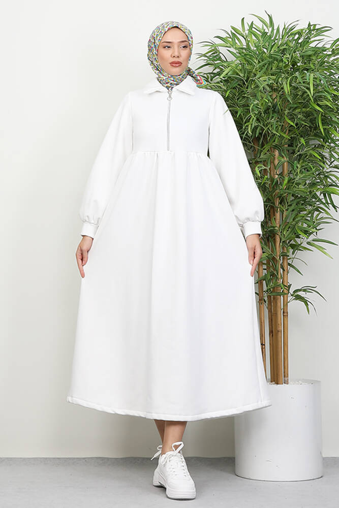 İlayda Fermuarlı Elbise Beyaz - LAMİAGİYİM