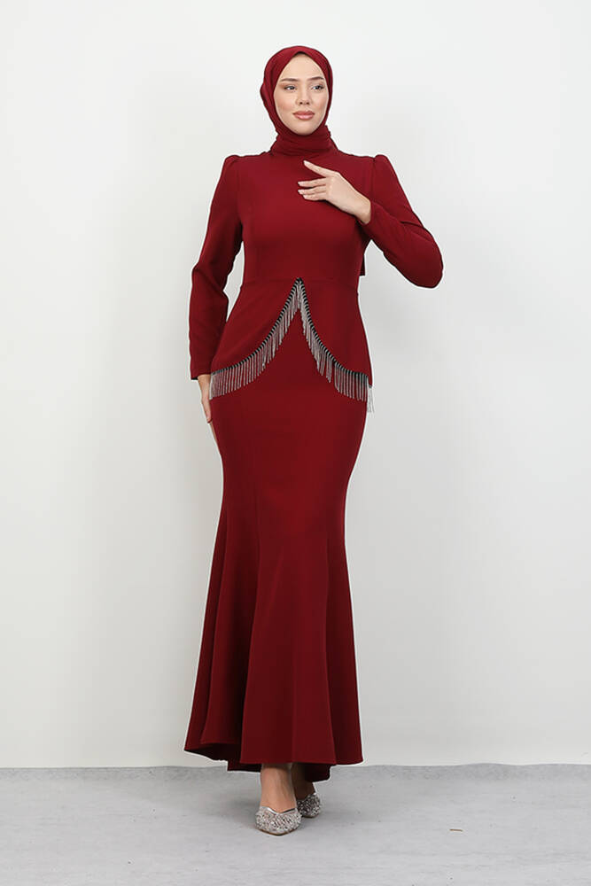 İmge Krep Elbise Bordo - LAMİAGİYİM