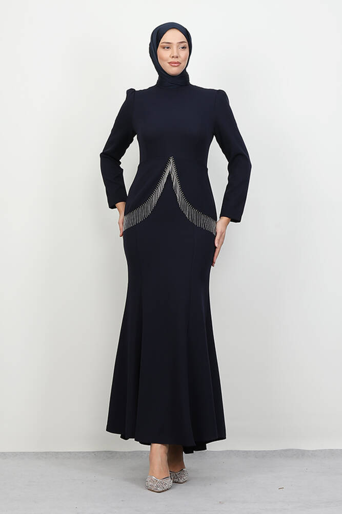 İmge Krep Elbise Lacivert - LAMİAGİYİM