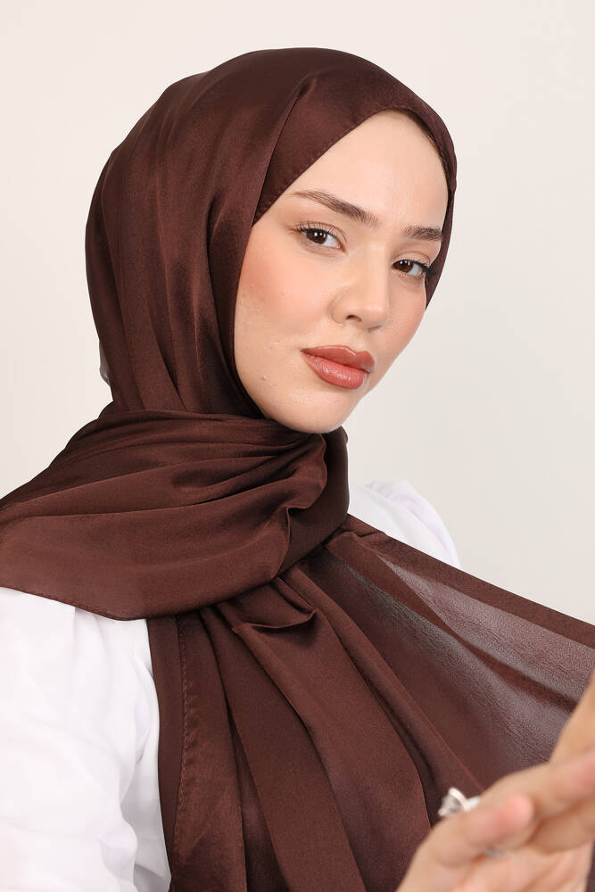 İnci Saten Şal Koyu Kahve - LAMİAGİYİM