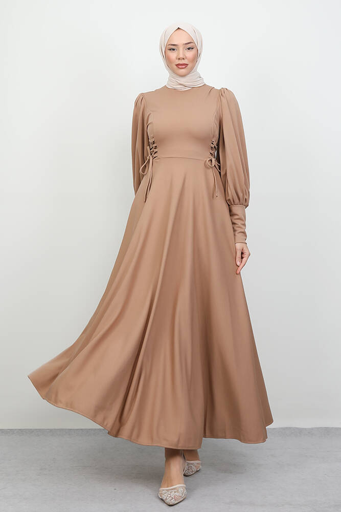 İp Kuşaklı Elbise Sütlükahve - LAMİAGİYİM
