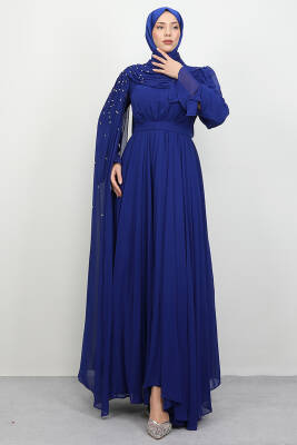 Karanfil Pelerinli Elbise Gece Mavi - LAMİAGİYİM