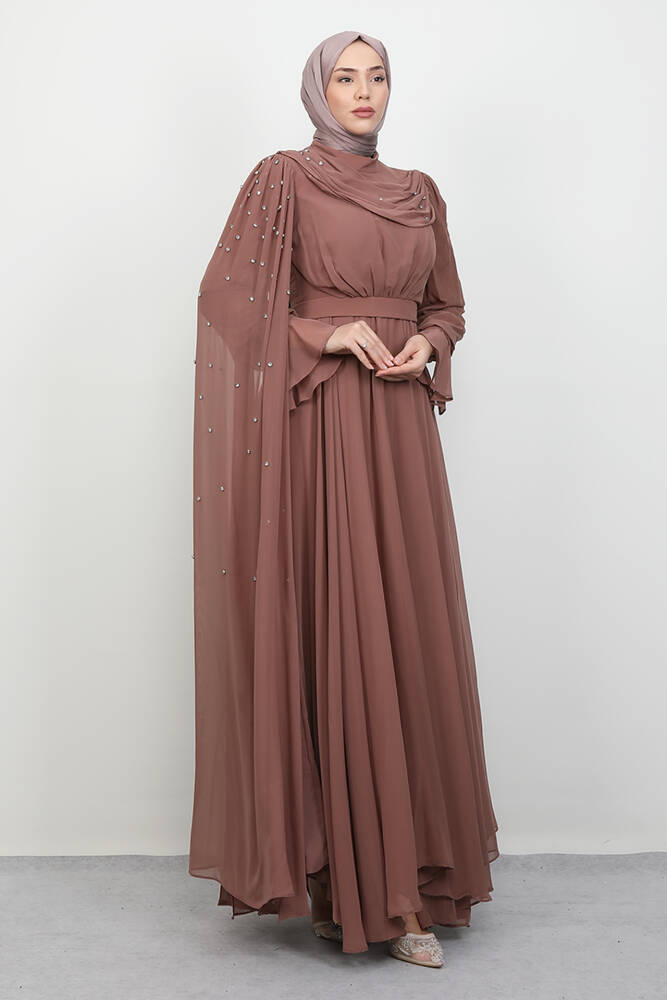 Karanfil Pelerinli Elbise Gülkahve 