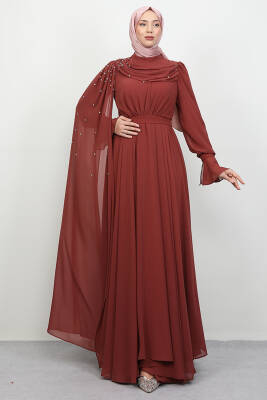 Karanfil Pelerinli Elbise Mercan - LAMİAGİYİM