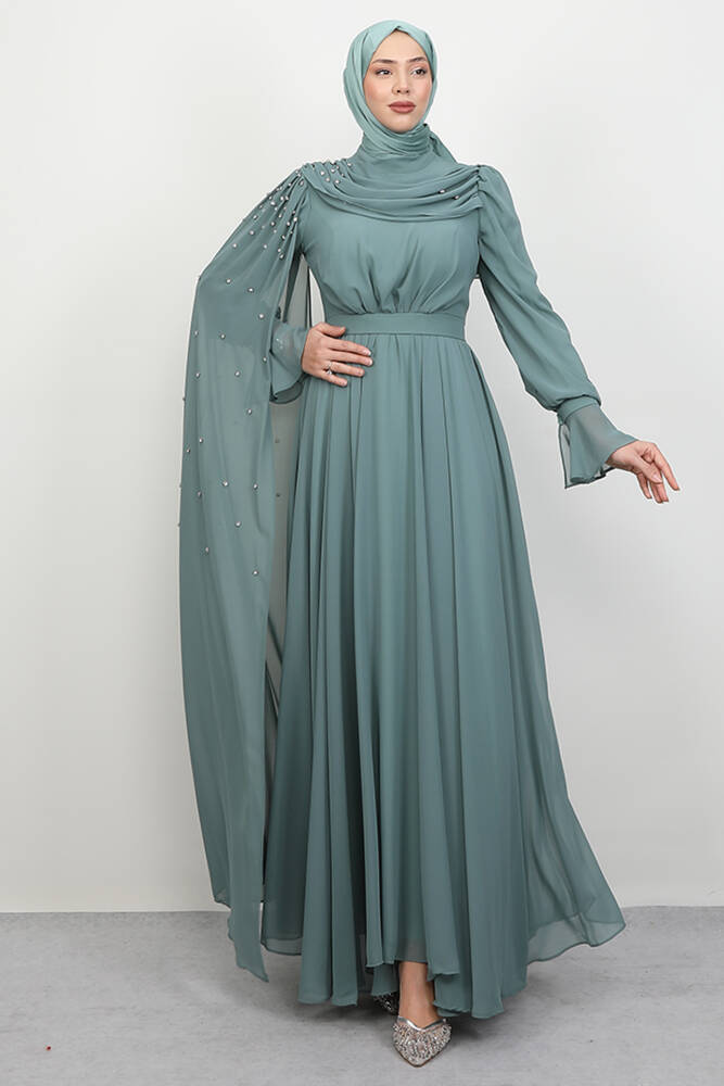 Karanfil Pelerinli Elbise Mint - LAMİAGİYİM