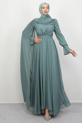 Karanfil Pelerinli Elbise Mint - LAMİAGİYİM