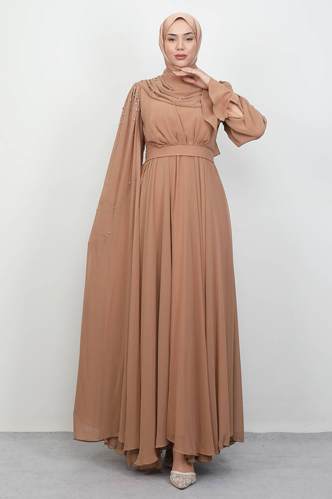 Karanfil Pelerinli Elbise Sütlükahve 