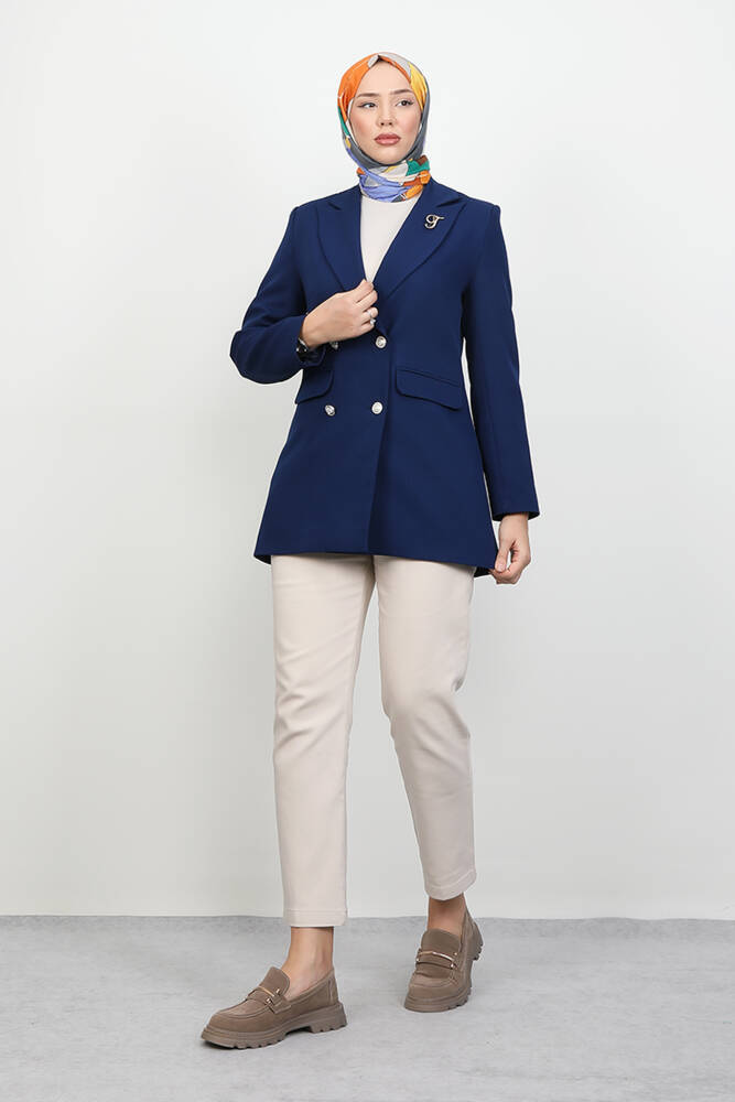 Kelebek Broş Detay Ceket Açık Lacivert - LAMİAGİYİM