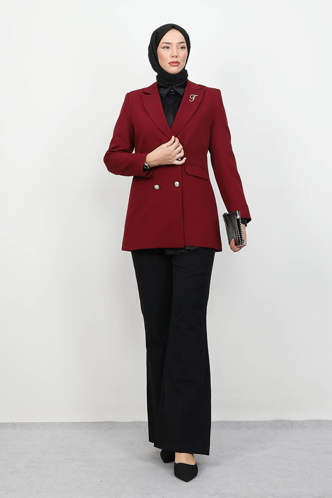 Kelebek Broş Detay Ceket Bordo - LAMİAGİYİM