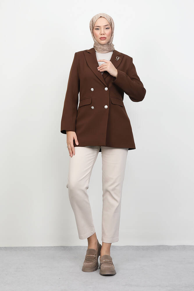 Kelebek Broş Detay Ceket Kahverengi - LAMİAGİYİM