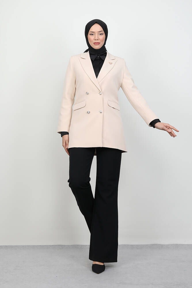 Kelebek Broş Detay Ceket Krem 