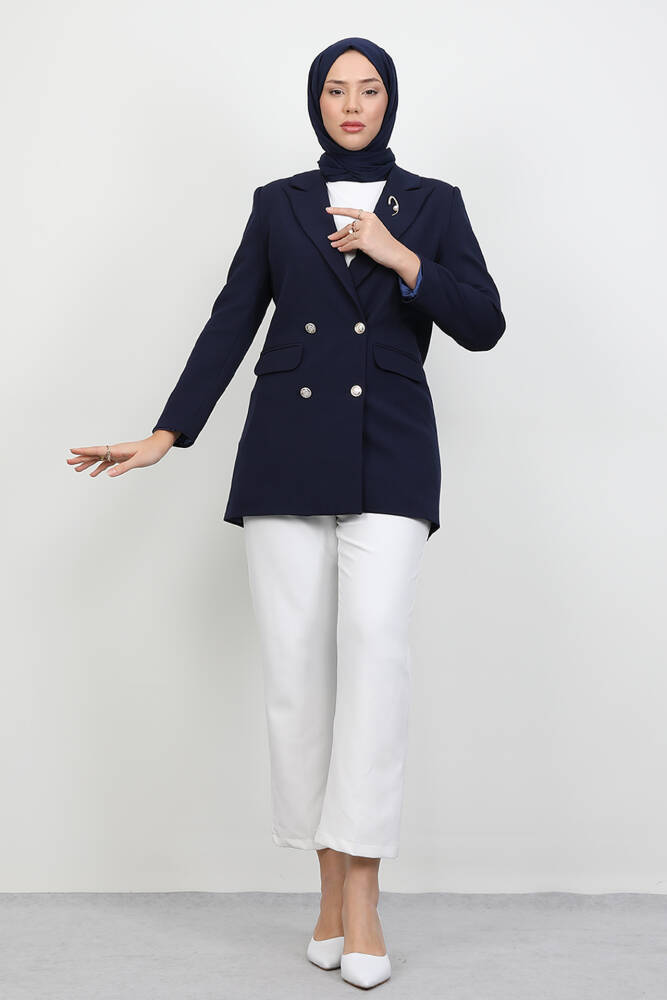 Kelebek Broş Detay Ceket Lacivert 