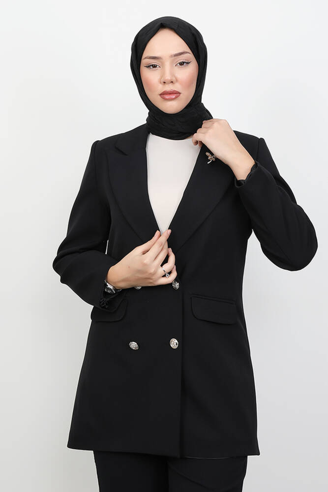 Kelebek Broş Detay Ceket Siyah 