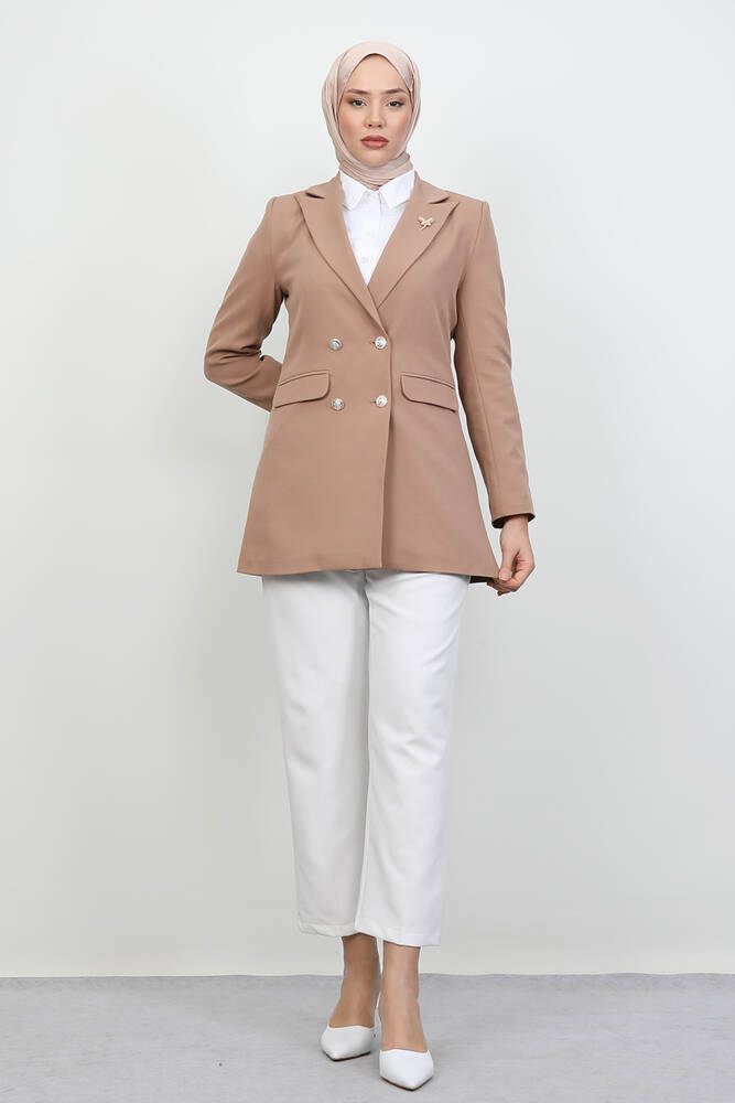 Kelebek Broş Detay Ceket Sütlükahve - LAMİAGİYİM