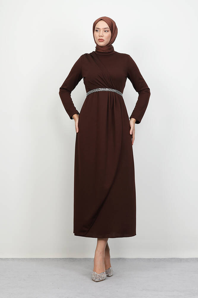 Kemer Detay Elbise Acı Kahve - LAMİAGİYİM