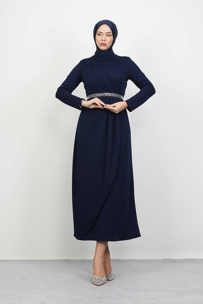 Kemer Detay Elbise Lacivert - LAMİAGİYİM