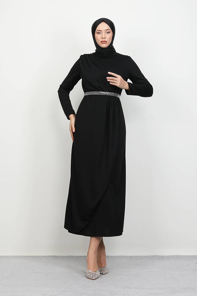Kemer Detay Elbise Siyah - LAMİAGİYİM