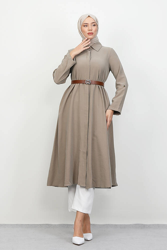 Kemerli Gömlek Tunik Vizon - LAMİAGİYİM