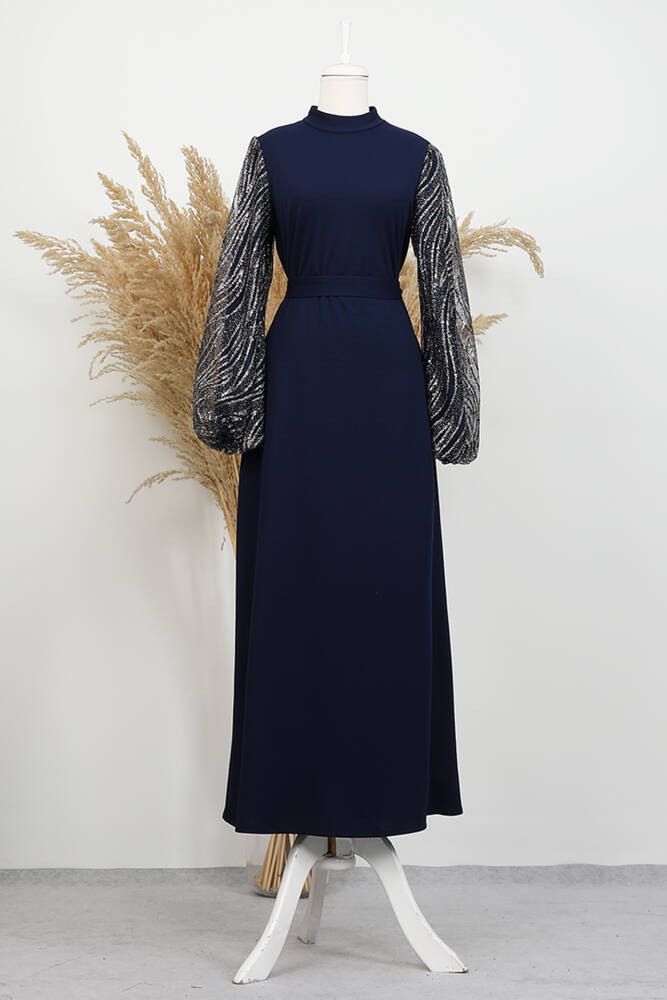 Kol Detay Gülşah Elbise Lacivert - LAMİAGİYİM