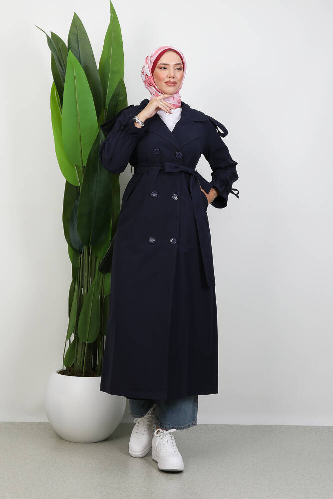 Kolu İp Detay Trenç Lacivert 