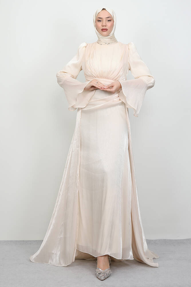 Kolu Volanlı Yoryo Elbise Kavuniçi - LAMİAGİYİM