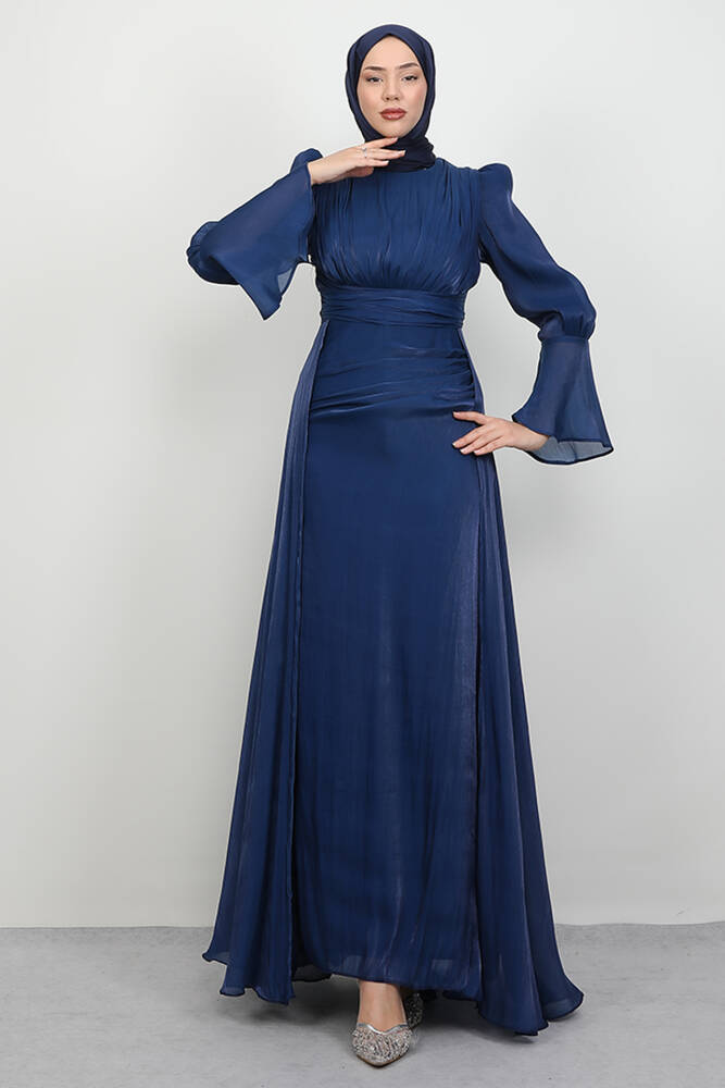 Kolu Volanlı Yoryo Elbise Lacivert - LAMİAGİYİM