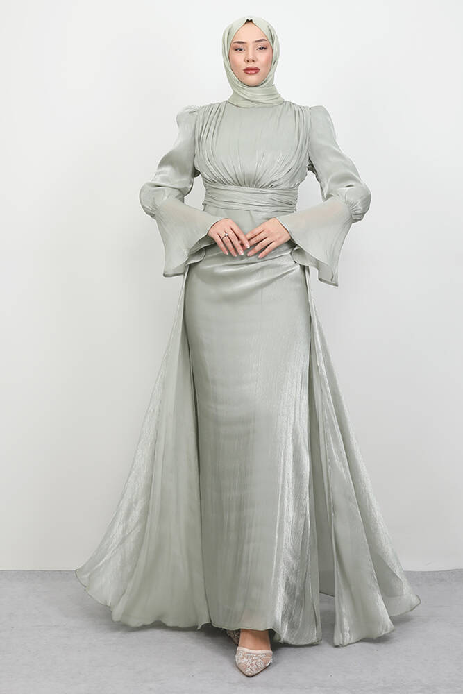 Kolu Volanlı Yoryo Elbise Mint 