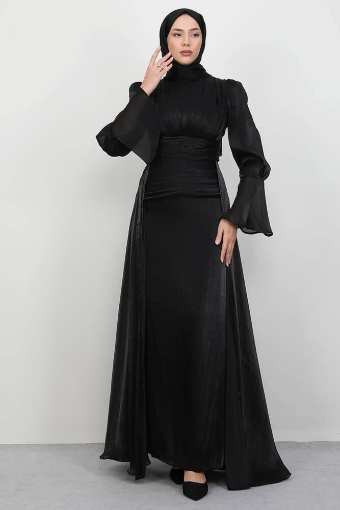Kolu Volanlı Yoryo Elbise Siyah - LAMİAGİYİM