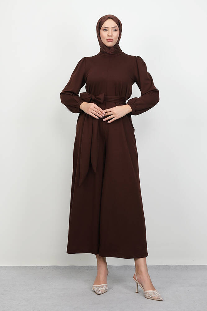 Kuşaklı Tesettür Tulum Acı Kahve - LAMİAGİYİM