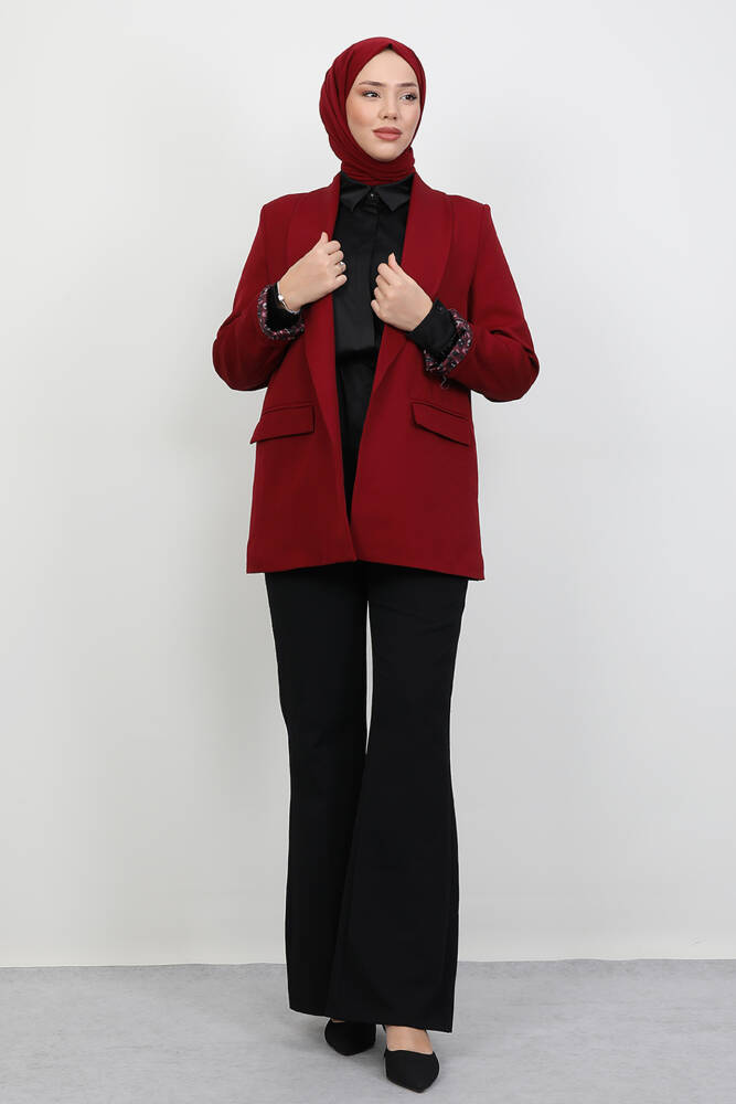 Leopar Astarlı Ceket Bordo - LAMİAGİYİM