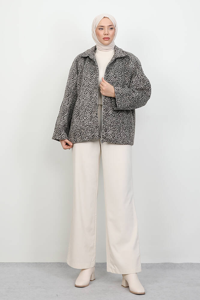 Leopar Kaşe Kaban Vizon - LAMİAGİYİM