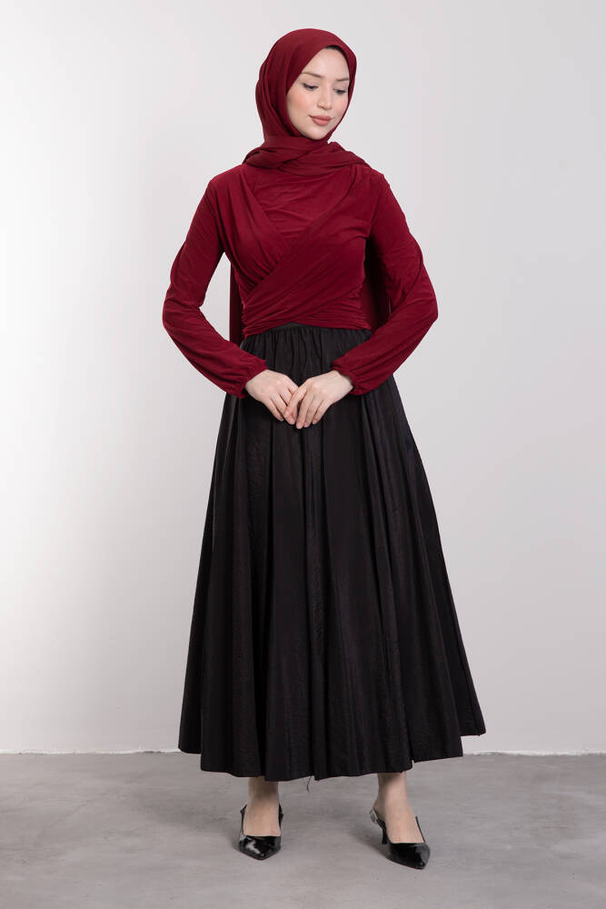 Likralı Çapraz Bluz Bordo 