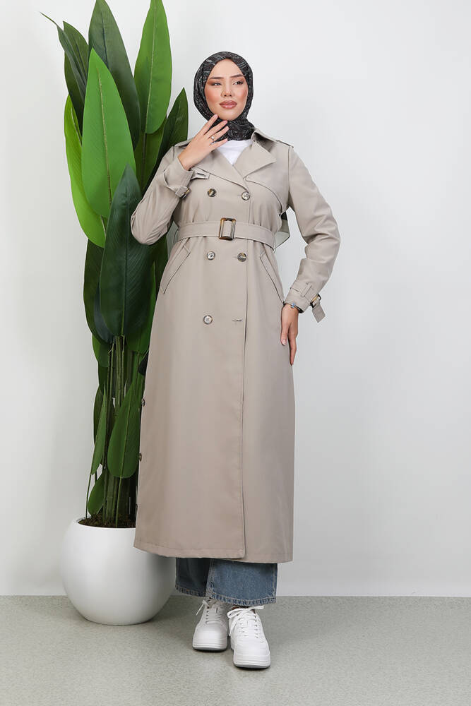 Liza Düğmeli Trenç Bej - LAMİAGİYİM