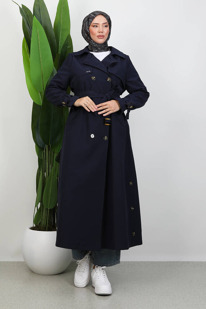 Liza Düğmeli Trenç Lacivert - LAMİAGİYİM