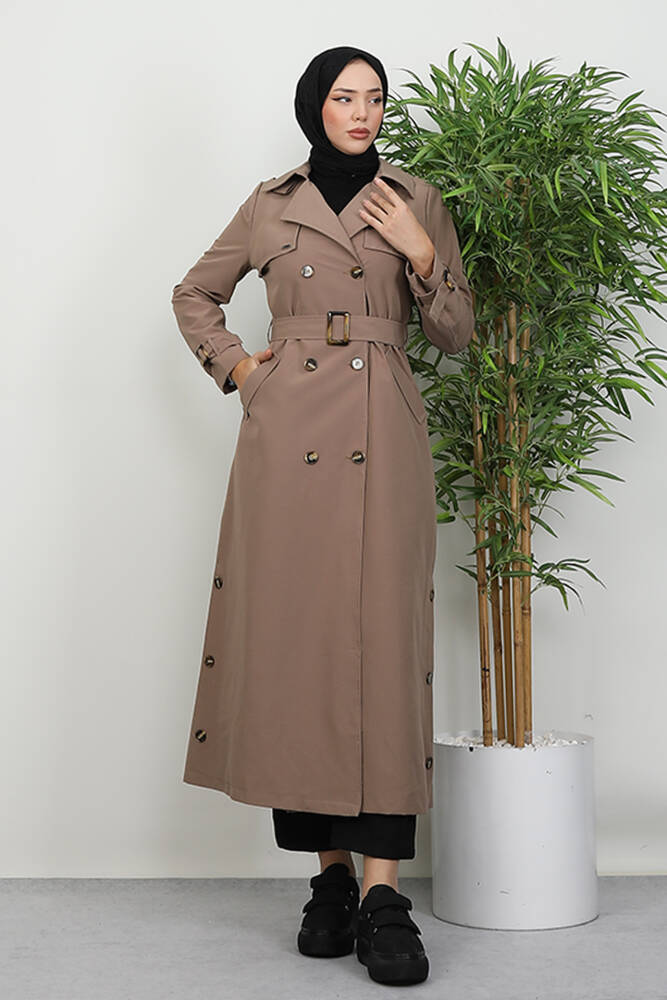 Liza Düğmeli Trenç Vizon - LAMİAGİYİM