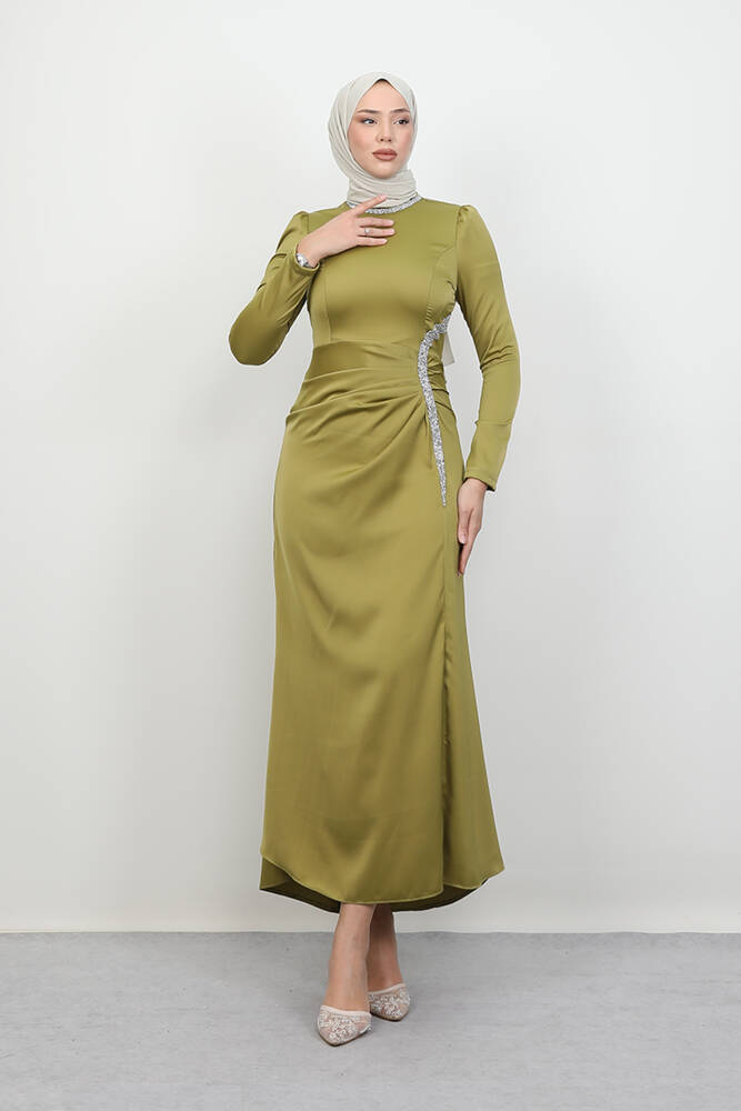 Maelys Saten Abiye Yağ Yeşil - LAMİAGİYİM