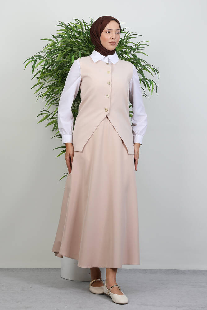 Meyra Yelek Etekli Takım Krem - LAMİAGİYİM